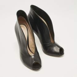 Gianvito Rossi Black Leather Peep Toe Vamp Ankle Boots Size 37