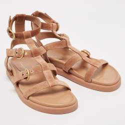 Pre Owned Gianvito Rossi Beige Suede Gladiator Flat Sandals Size 39.5