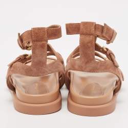 Pre Owned Gianvito Rossi Beige Suede Gladiator Flat Sandals Size 39.5