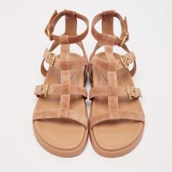 Pre Owned Gianvito Rossi Beige Suede Gladiator Flat Sandals Size 39.5