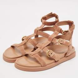 Gianvito Rossi Beige Suede Gladiator Flat Sandals Size 39.5