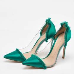 Gianvito Rossi Green/Transparent PVC and Satin Plexi Pointed Toe Pumps Size 39