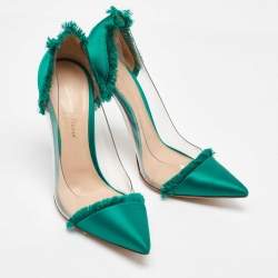 Gianvito Rossi Green/Transparent PVC and Satin Plexi Pointed Toe Pumps Size 39