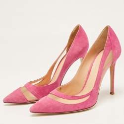 Pre Owned Gianvito Rossi Pink Mesh and Suede Pointed Toe Pumps Size 37