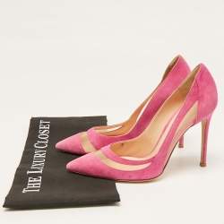 Pre Owned Gianvito Rossi Pink Mesh and Suede Pointed Toe Pumps Size 37