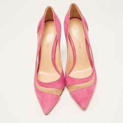 Pre Owned Gianvito Rossi Pink Mesh and Suede Pointed Toe Pumps Size 37