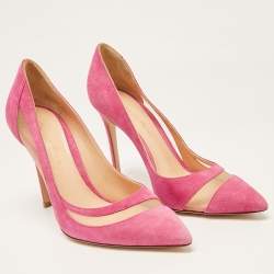 Pre Owned Gianvito Rossi Pink Mesh and Suede Pointed Toe Pumps Size 37