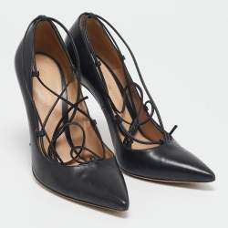 Gianvito Rossi Black Leather Femi Lace-Up Pumps Size 38.5