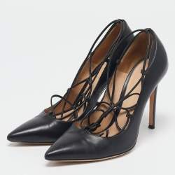 Gianvito Rossi Black Leather Femi Lace-Up Pumps Size 38.5