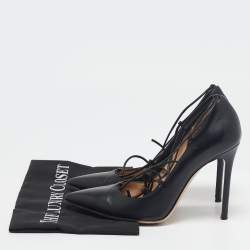 Gianvito Rossi Black Leather Femi Lace-Up Pumps Size 38.5