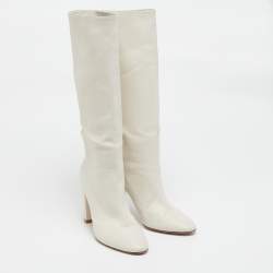 Gianvito Rossi Off White Leather Calf Length Boots Size 39
