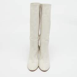 Gianvito Rossi Off White Leather Calf Length Boots Size 39