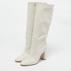 Gianvito Rossi Off White Leather Calf Length Boots Size 39