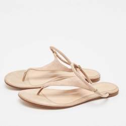 Gianvito Rossi Beige Suede Thong Flat Sandals Size 37.5