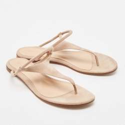 Gianvito Rossi Beige Suede Thong Flat Sandals Size 37.5