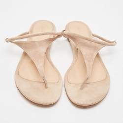 Gianvito Rossi Beige Suede Thong Flat Sandals Size 37.5
