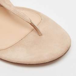 Gianvito Rossi Beige Suede Thong Flat Sandals Size 37.5