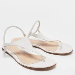 Gianvito Rossi White Leather Thong Flat Sandals Size 37.5