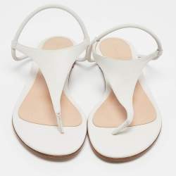 Gianvito Rossi White Leather Thong Flat Sandals Size 37.5