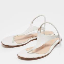 Gianvito Rossi White Leather Thong Flat Sandals Size 37.5
