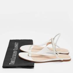 Gianvito Rossi White Leather Thong Flat Sandals Size 37.5