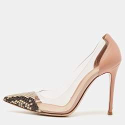 Gianvito Rossi Multicolor Python, Leather and PVC Plexi Pointed Toe Pumps Size 38