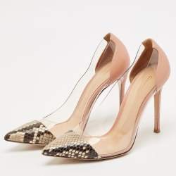 Gianvito Rossi Multicolor Python, Leather and PVC Plexi Pointed Toe Pumps Size 38