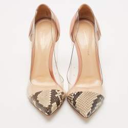 Gianvito Rossi Multicolor Python, Leather and PVC Plexi Pointed Toe Pumps Size 38