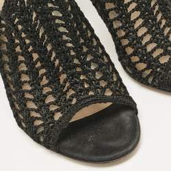 Gianvito Rossi Black Crochet and Suede Ankle Wrap Mules Size 37.5