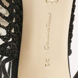 Gianvito Rossi Black Crochet and Suede Ankle Wrap Mules Size 37.5