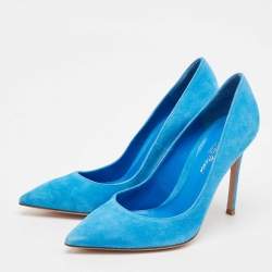 Pre Owned Gianvito Rossi Blue Suede Pointed Toe Pumps Size 37