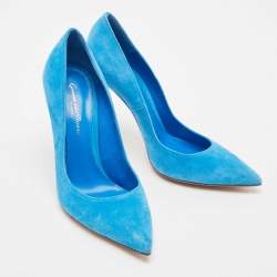 Pre Owned Gianvito Rossi Blue Suede Pointed Toe Pumps Size 37