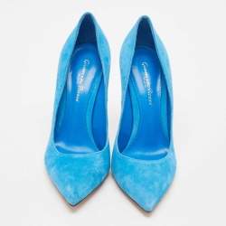 Pre Owned Gianvito Rossi Blue Suede Pointed Toe Pumps Size 37