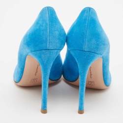 Pre Owned Gianvito Rossi Blue Suede Pointed Toe Pumps Size 37