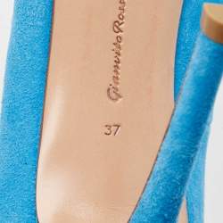 Pre Owned Gianvito Rossi Blue Suede Pointed Toe Pumps Size 37