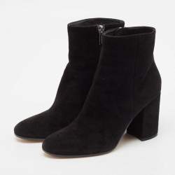 Gianvito Rossi Black Suede Block Heel Ankle Length Boots Size 37