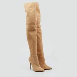 Pre Owned Gianvito Rossi Beige Suede Over The Knee Boots Size 36