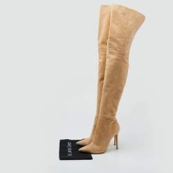 Pre Owned Gianvito Rossi Beige Suede Over The Knee Boots Size 36