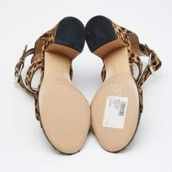 Pre Owned Gianvito Rossi Brown Leopard Print Calf Hair Ankle Strap Sandals Size 37