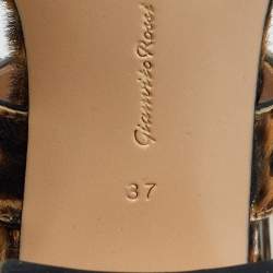 Pre Owned Gianvito Rossi Brown Leopard Print Calf Hair Ankle Strap Sandals Size 37