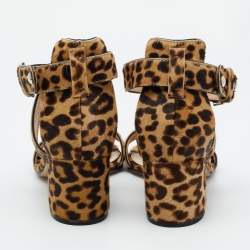 Pre Owned Gianvito Rossi Brown Leopard Print Calf Hair Ankle Strap Sandals Size 37