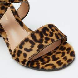 Pre Owned Gianvito Rossi Brown Leopard Print Calf Hair Ankle Strap Sandals Size 37