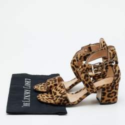 Pre Owned Gianvito Rossi Brown Leopard Print Calf Hair Ankle Strap Sandals Size 37