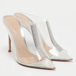 Gianvito Rossi Transparent PVC Crystal Embellished Sigma Mules Size 40