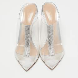 Gianvito Rossi Transparent PVC Crystal Embellished Sigma Mules Size 40