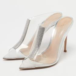 Gianvito Rossi Transparent PVC Crystal Embellished Sigma Mules Size 40