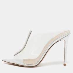 Gianvito Rossi Transparent PVC Crystal Embellished Sigma Mules Size 40