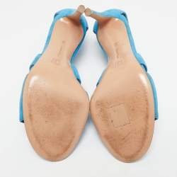 Pre Owned Gianvito Rossi Blue Suede Cut Out Ankle Strap Sandals Size 38.5