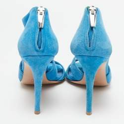 Pre Owned Gianvito Rossi Blue Suede Cut Out Ankle Strap Sandals Size 38.5