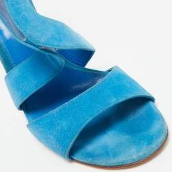 Pre Owned Gianvito Rossi Blue Suede Cut Out Ankle Strap Sandals Size 38.5